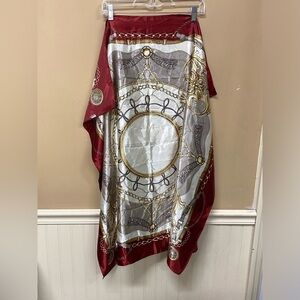 Equestrain Chain Print Scarf 35x35 Red Cream Gold